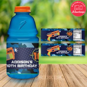 Nerf Dart Wars Birthday Gatorade Label Template to Print at Home Instant Download