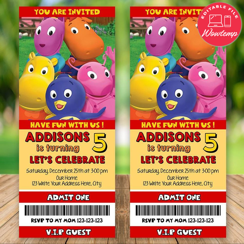 Editable Backyardigans Birthday Ticket Invitation Instant Download