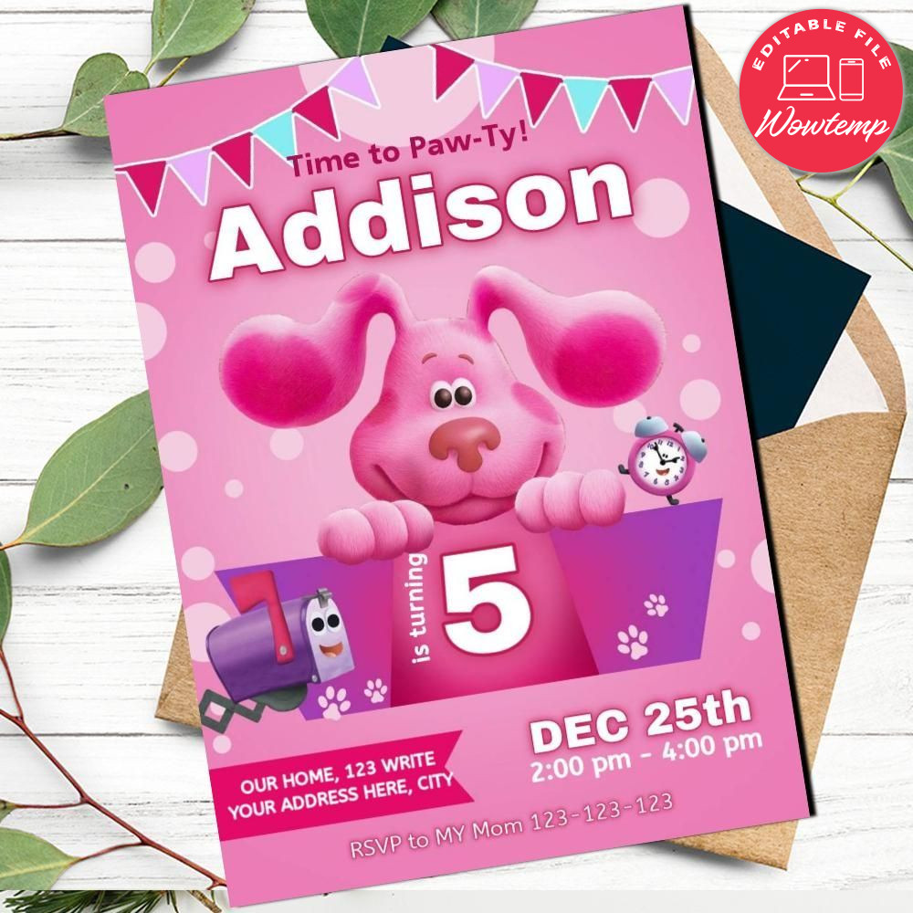 Magenta Blues Clues Birthday Flyer Template to print at home Instant Download