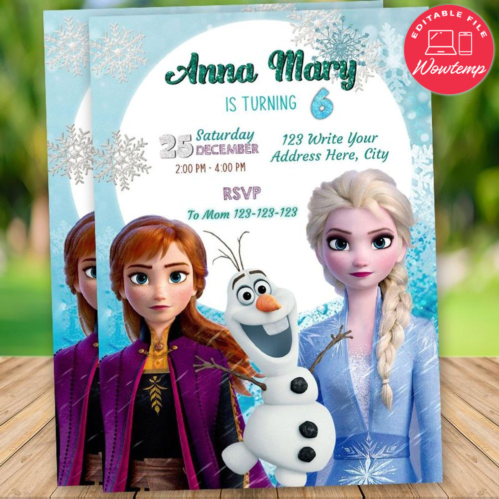 Editable Frozen Elsa 2 Birthday Flyer Instant Download