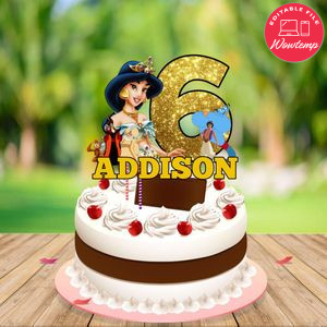 Jasmine Princess Birthday Cake Topper Template Printable Instant Download