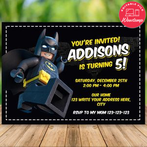 Editable Lego Batman Party Invitation Instant Download