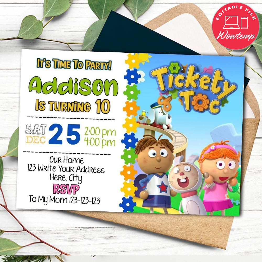 Tickety Toc Birthday Flyer Printable Instant Download
