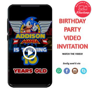 Sonic The Hedgehog Customizable Mp4 Video Invitation File Template Instant Download
