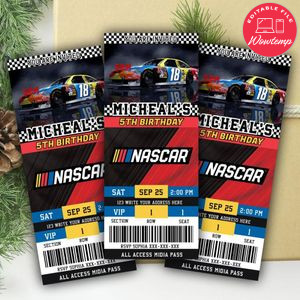 Nascar Ticket Invitation Customizable Template Instant Download