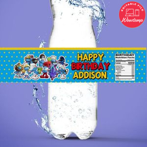 Smurfs Birthday Water Bottle Label Template to Print at Home Instant Download