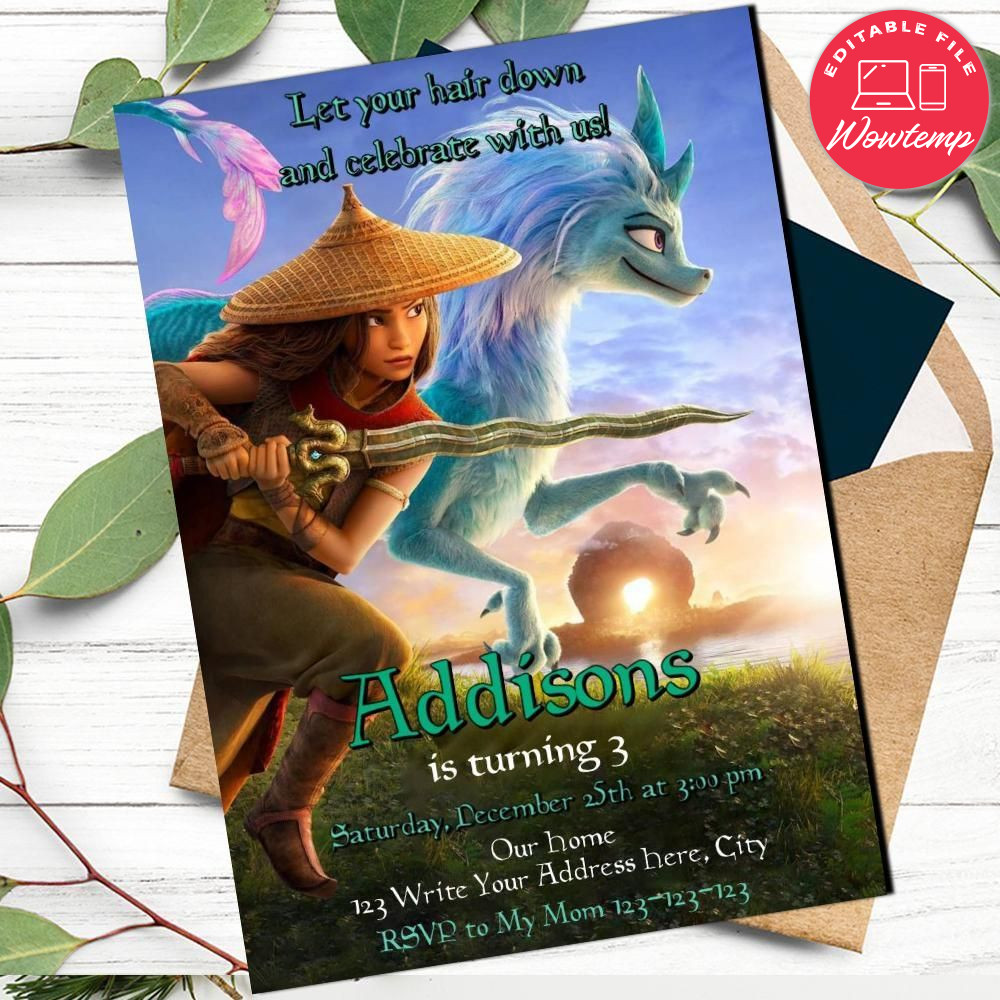 Raya and the Last Dragon Birthday Flyer Template to Print at Home Instant Download