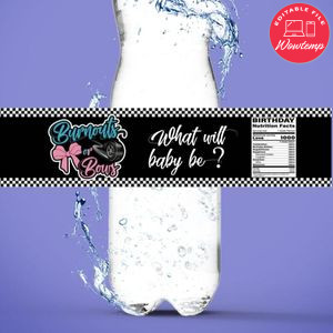 Burnouts or Bows Gender Reveal Water Bottle Label Template to Print at Home Instant Download