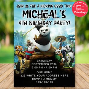 Editable Li Panda - Kung Fu Panda Birthday Invitation Digital File