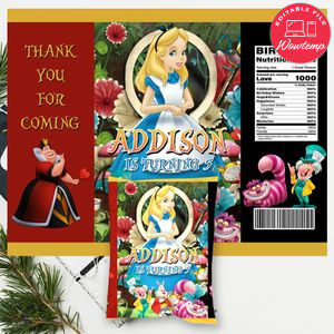 Alice in wonderland Chip Bag Digital File Printable Instant Download