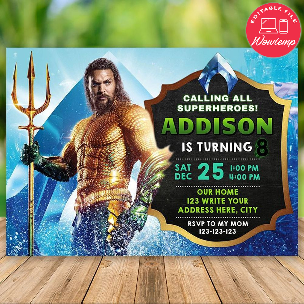 Editable Aquaman Birthday Flyer Instant Download