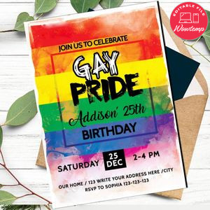 Gay Pride Invitation Template to print at home Instant Download