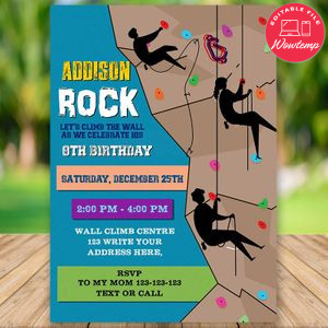 Editable Rock Climbing Birthday Invitations Instant Download