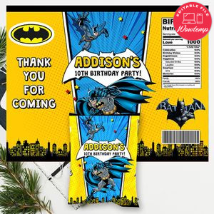 Batman Birthday Chip Bag Digital File Printable Instant Download
