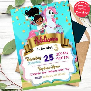 Editable Nella Princess Knight Invitation Instant Download
