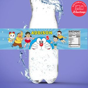 Doraemon Water Bottle Label Template to Print at Home Instant Download