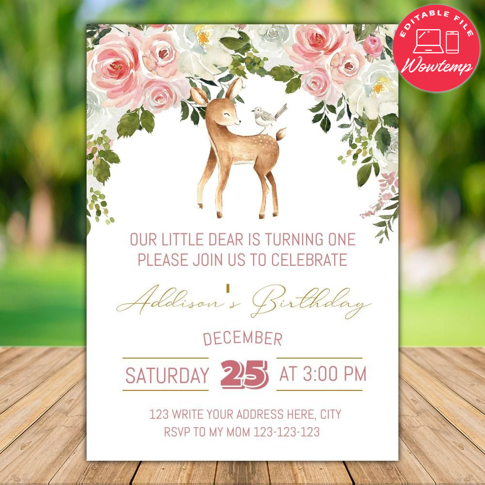 Printable Deer Birthday Invitation Template Instant Download | Wowtemp