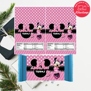 Pink Minnie Mouse hershey Candy Bar Wrapper Digital File Printable Instant Download
