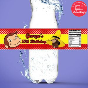 Curious George Water Bottle Label Template to Print at Home Instant Download