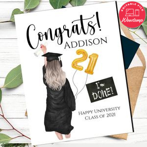 Custom Graduation Senior class of 2021 Card Template to Print at Home