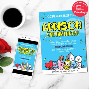 BT21 Invitation Customizable Template Instant Download