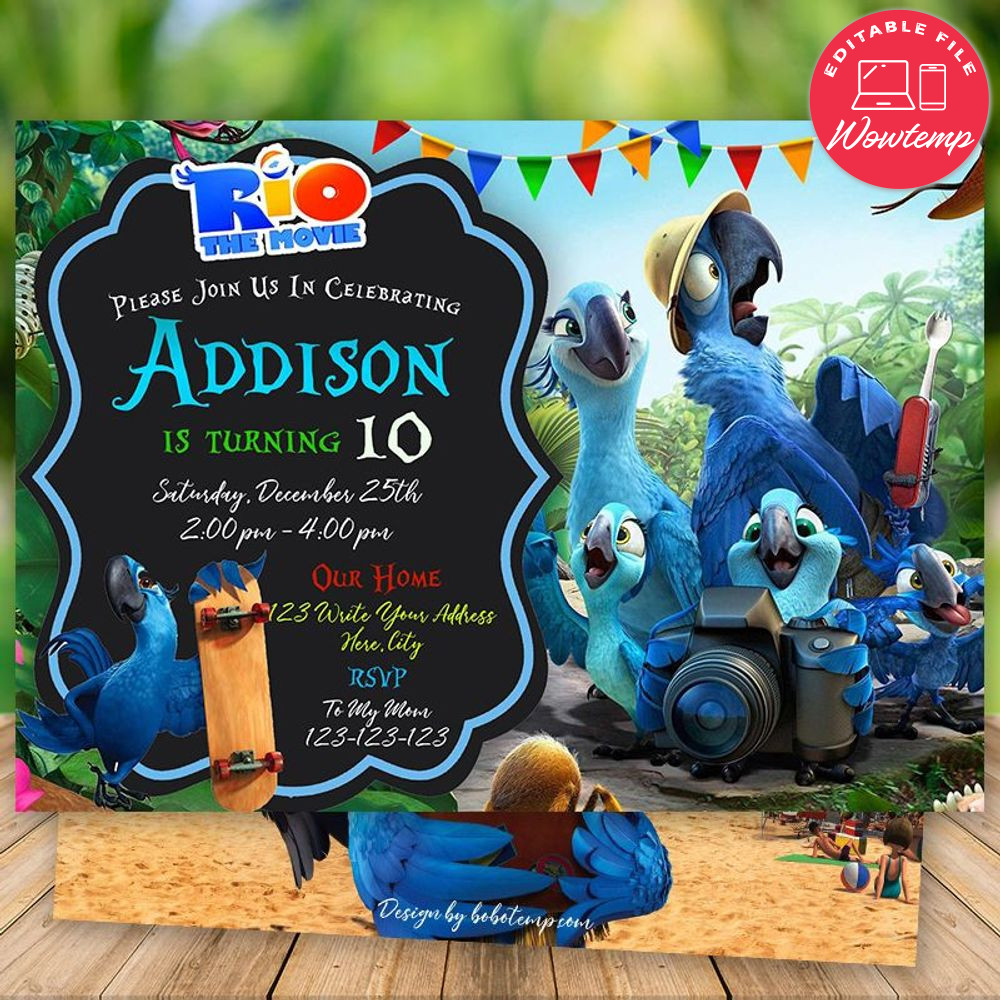Printed - Printable Rio Birthday Invitation (envelopes included)