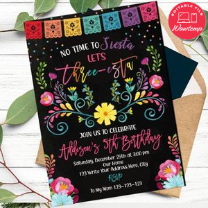 Fiesta Mexican Threesta Birthday Invitation Template to print at home Instant Download
