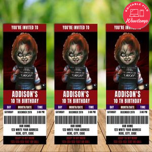Editable Chucky Movie Ticket Birthday Invitation Instant Download