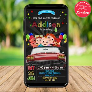 Mobile Cocomelon Drive By Birthday Parade Electronic Invite Invitation Template Instant Download