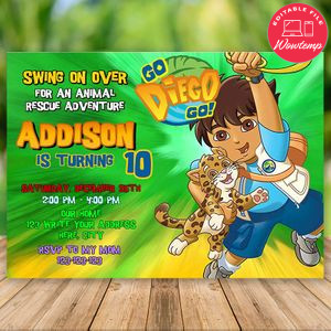 Printable Go Diego Go Birthday Party Invitation Instant Download