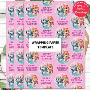 Girl Paw Patrol Wrapping Paper Printable Template Instant Download