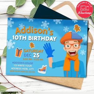 Blippi's Snowflake Scavenge Hunt Invitation Template to print at home Instant Download