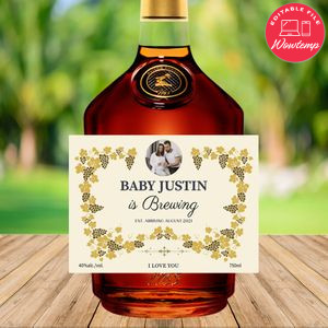 Hennessy Cognac Baby Announcement Liquor Label Customizable Template Instant Download