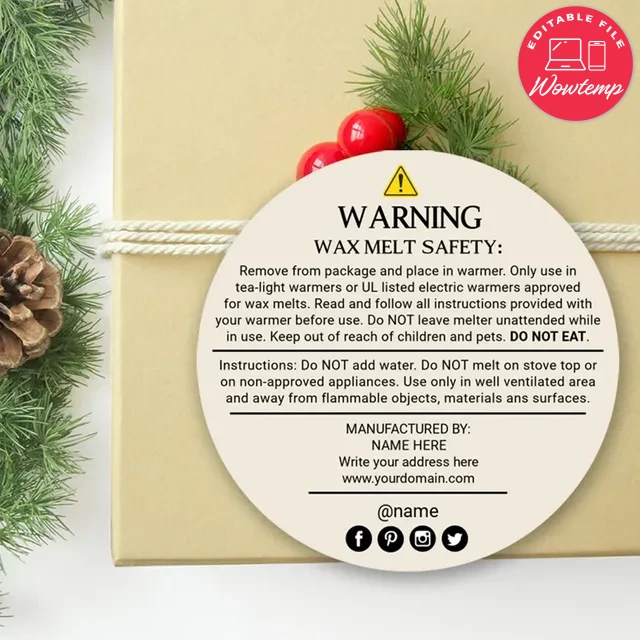 Wax Melt Warning Label Customizable Template DIY