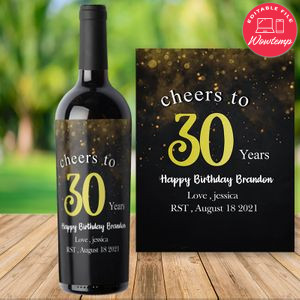 Cheers to 30 years Happy Birthday Personalized Wine Label