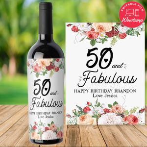 Fifty and Fabulous Wine Label Birthday Template