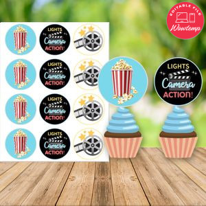 Movie Night Cupcake Topper Digital File Printable Instant Download