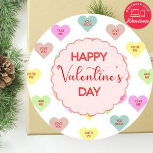 Happy Valentine's Day Round Tag Customizable Template Instant Download