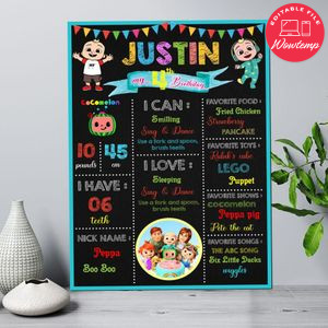 Cocomelon Birthday Milestone board Customizable Template Instant Download