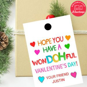 Play Doh Valentine's Day Favor Tag Customizable Template Instant Download