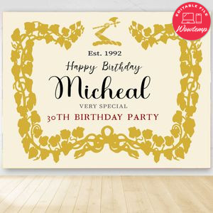 Hennessy Cognac Themed Birthday Backdrop Digital File Template Instant Download