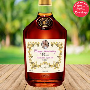 Hennessy Cognac Anniversary Label Customizable Template for Birthday Instant Download
