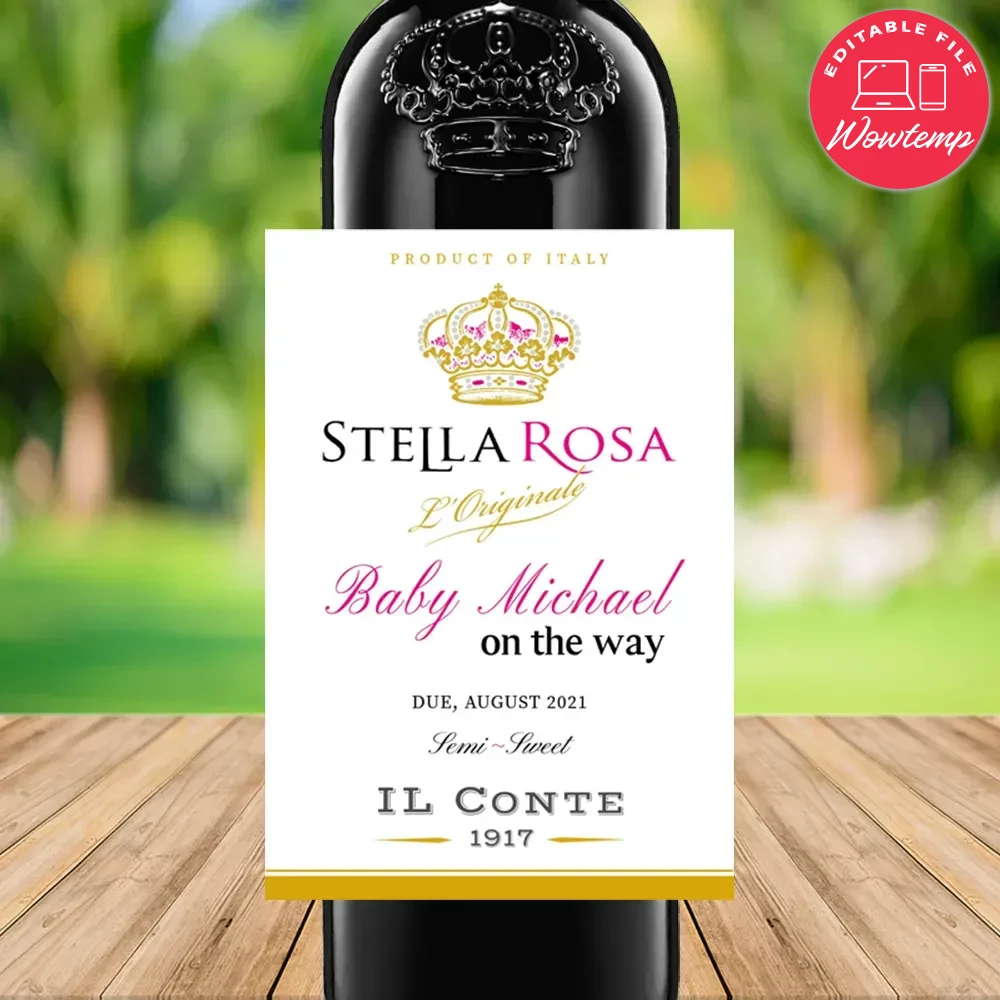 Stella Rosa Baby Announcement Liquor Label Customizable DIY | Wowtemp