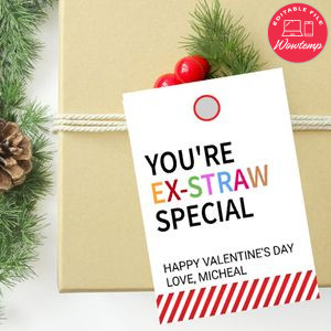 You're Ex-Straw Special Valentine's Favor Tag Customizable Template Instant Download