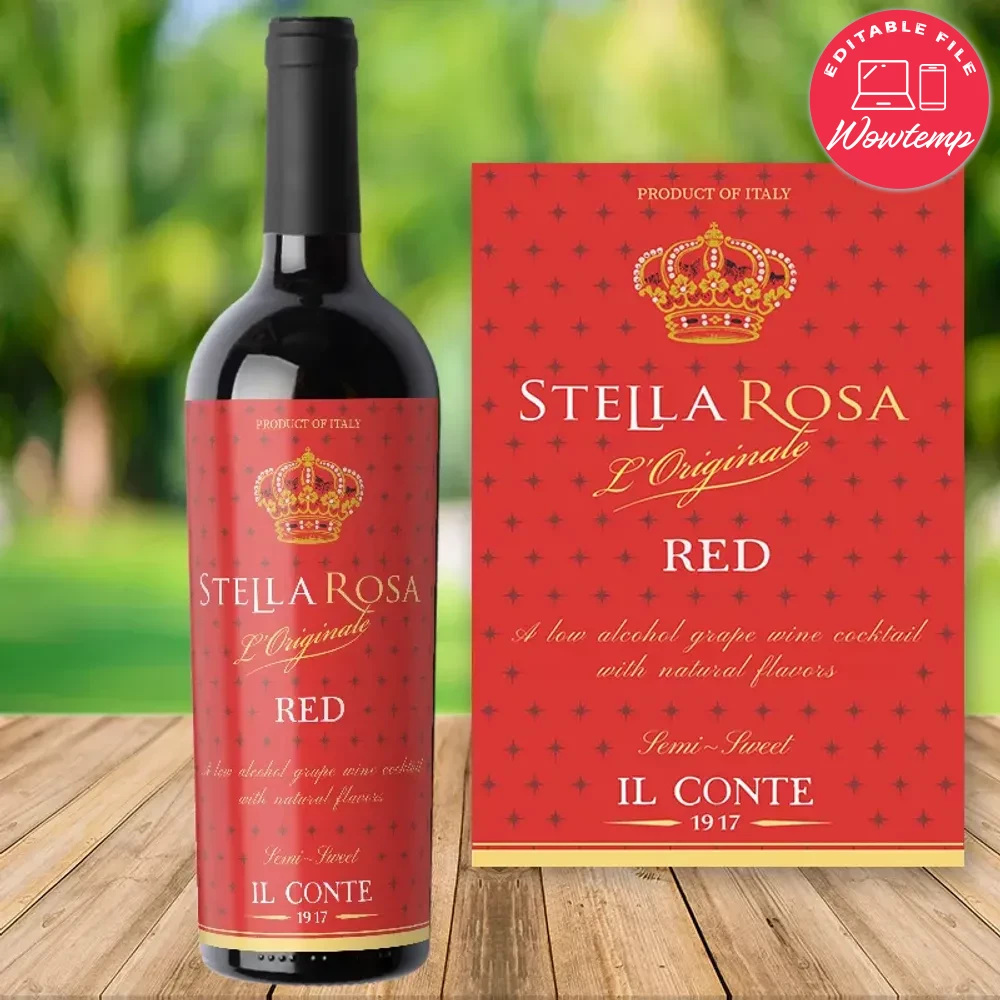 Red Stella Rosa Wine bottle label PNG Template to Print at Home | Wowtemp
