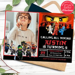 Editable Calling All Ninjas Lego Ninjago Invitations With Photo Instant Download