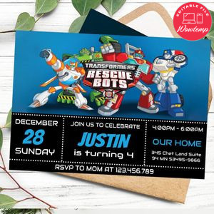Editable Transformers Rescue Bots Invitation Instant Download