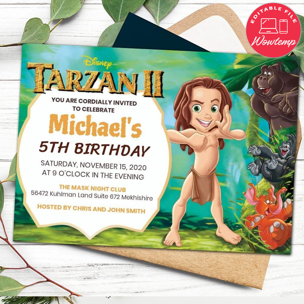 Disney Tarzan Birthday Flyer Printable Instant Download