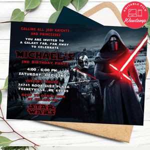 Editable Kylo Ren Star Wars Birthday Invitation Instant Download