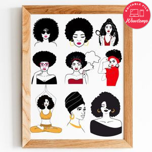 Afro Woman SVG Bundle Cut File Template Instant Download